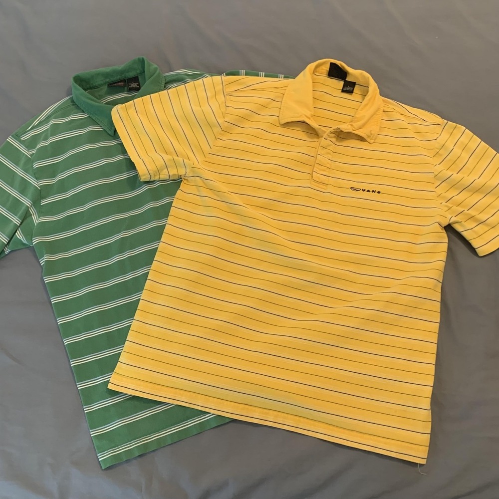 Vans Polo Shirts Mens Large Lot of 2‎ Striped Yellow Green Skateboarding Vintage